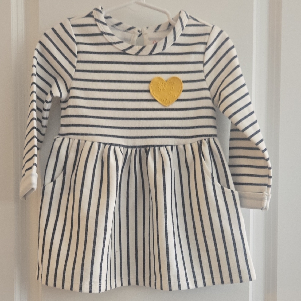 Cat & Jack Navy Striped Dress with Yellow Heart